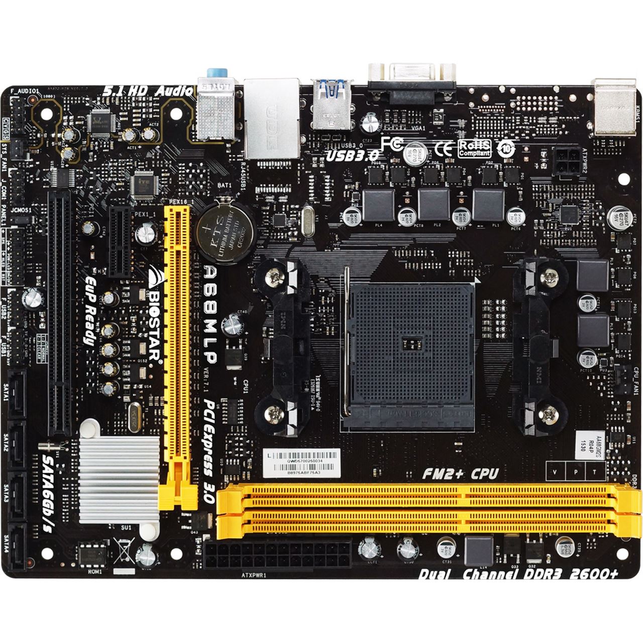 Biostar A68MLP Ver. 7.1 AMD A70M So.FM2+ Dual Channel DDR3 mATX Retail ...