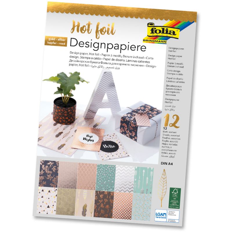 Folia Designpapierblock Hotfoil DIN A4, 165g/qm, 12 Blatt