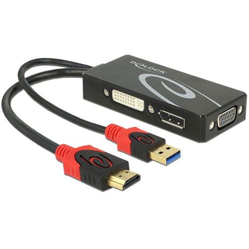 Delock Adapter HDMI -> DVI(24+5)/VGA/Displayport 4K schwarz - HDMI 