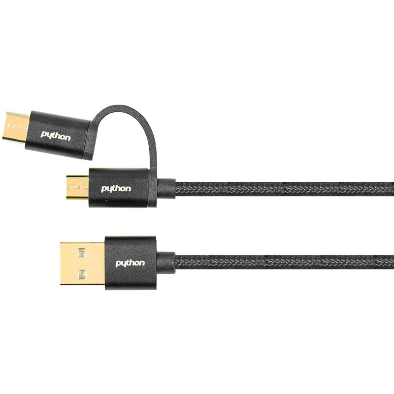1.00m PYTHON USB2.0 Anschlusskabel 2in1 USB A Stecker auf USB mikroB Stecker + USB C Stecker Schwarz 1.00m PYTHON USB2.0 Anschlusskabel 2in1 USB A Stecker auf USB mikroB Stecker + USB C Stecker Schwarz