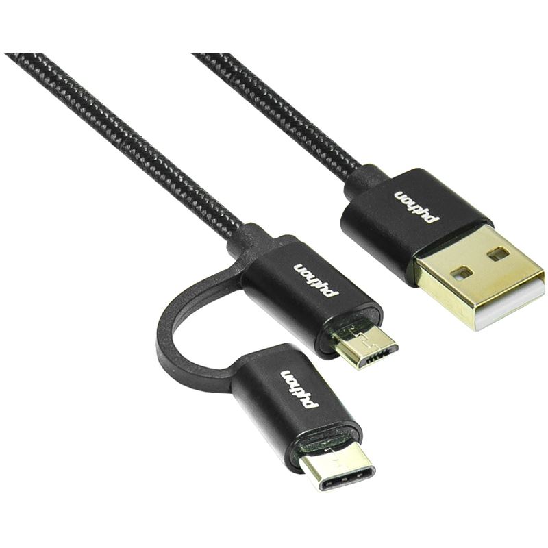 1.00m PYTHON USB2.0 Anschlusskabel 2in1 USB A Stecker auf USB mikroB Stecker + USB C Stecker Schwarz 1.00m PYTHON USB2.0 Anschlusskabel 2in1 USB A Stecker auf USB mikroB Stecker + USB C Stecker Schwarz