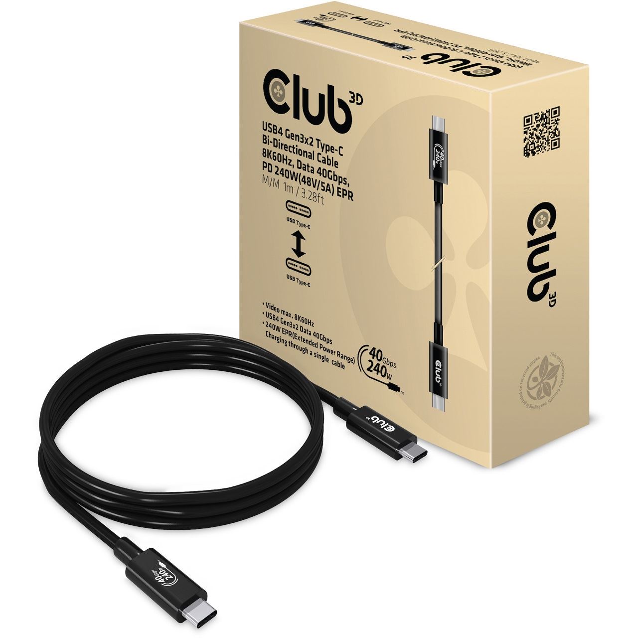 €25,90*/1m) 1.00m Club 3D USB-C Ladekabel USB 4.0 USB C Stecker  