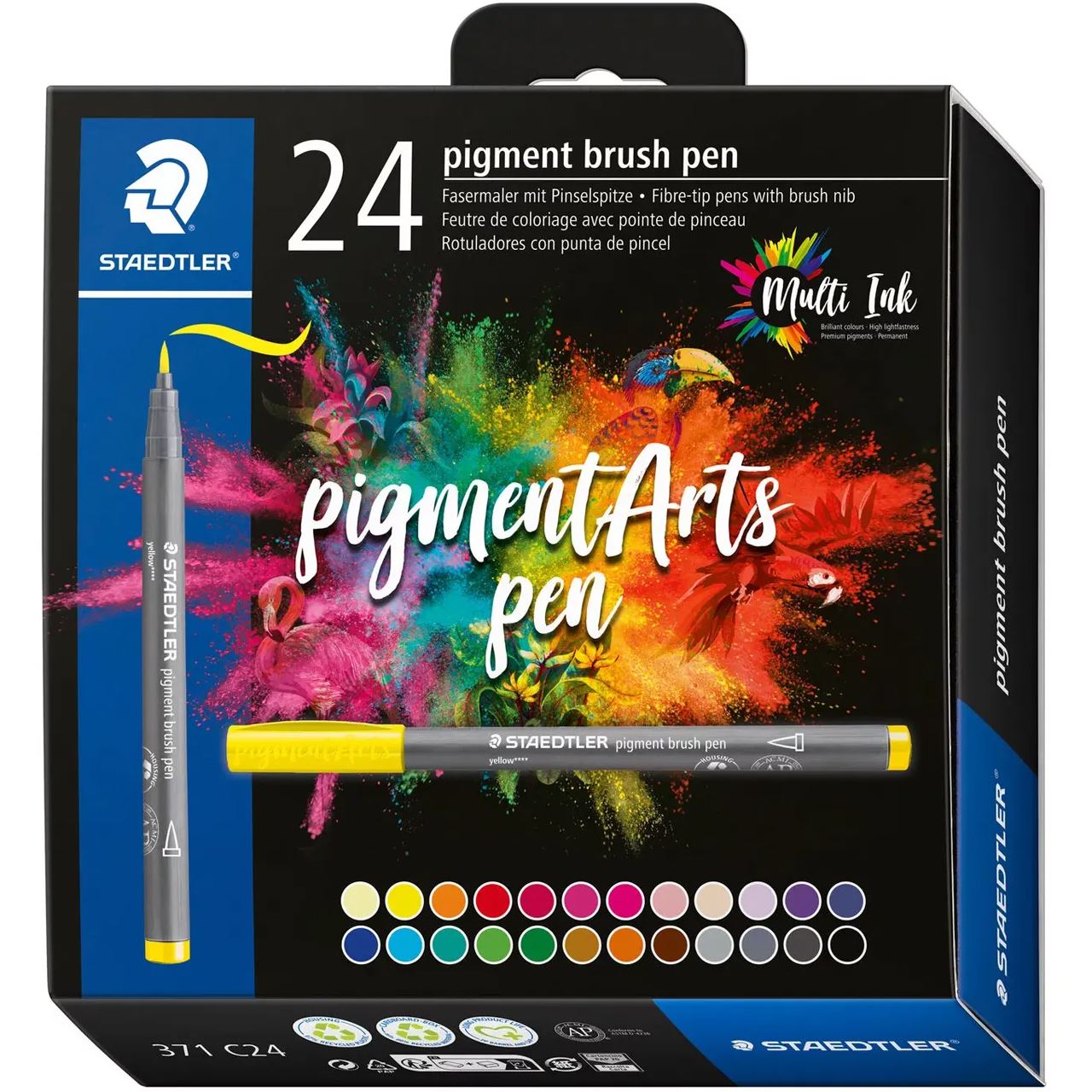 STAEDTLER Brush Pen Pigment Arts 371 C6-7 - Set 6 Pennarelli A Pennello Con Inchiostro Multi Ink Impermeabile E Resistente Alla Luce