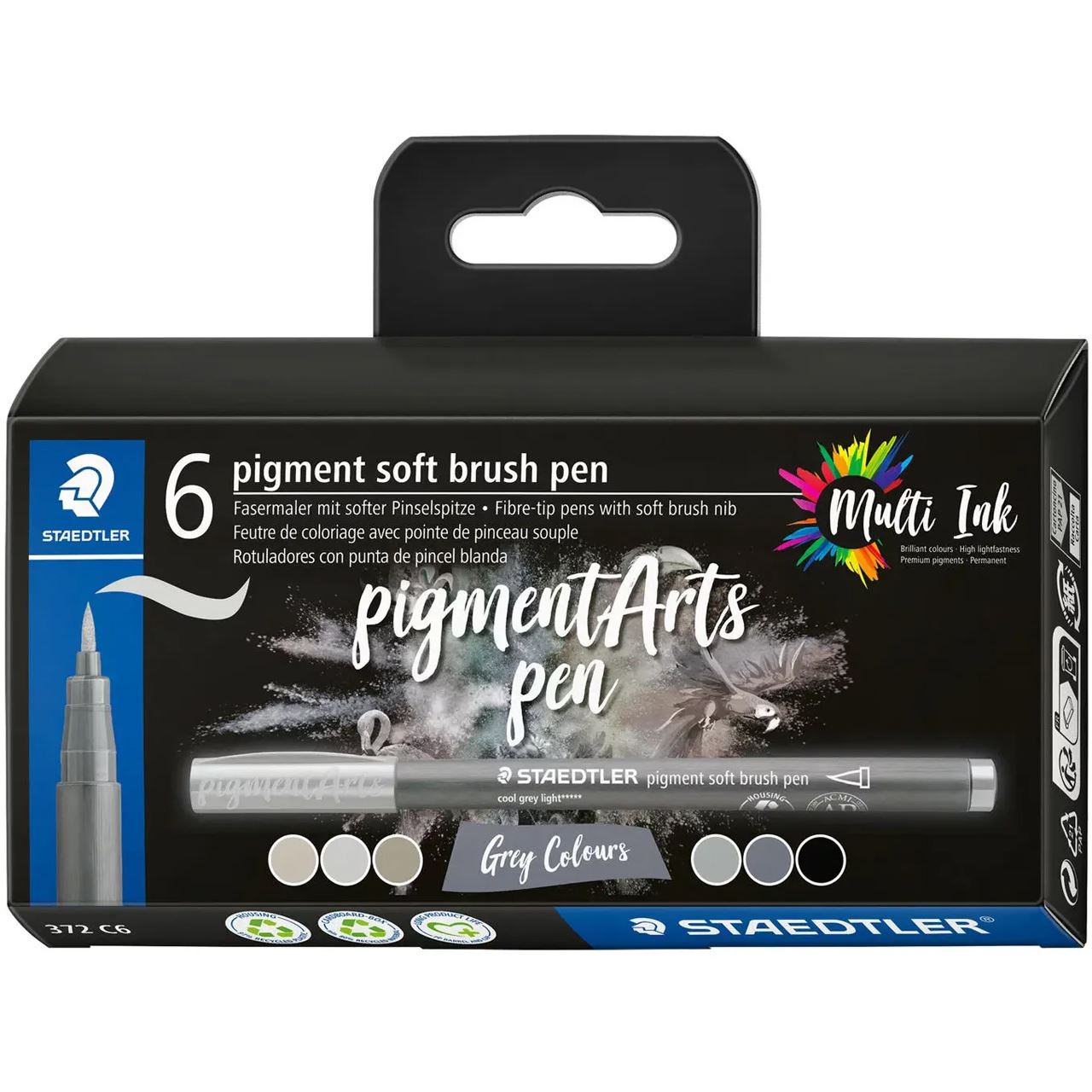 STAEDTLER Brush Pen Pigment Arts: Set 12 Colores Básicos, Rotuladores De Punta De Pincel Impermeables