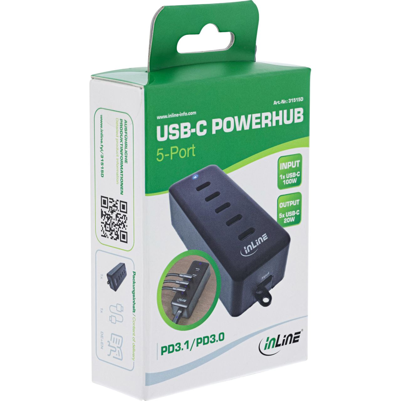 Usbc Inline Power Boost InLine 5-Port USB-C PowerHub, 100W - Ladegeräte | Mindfactory.de