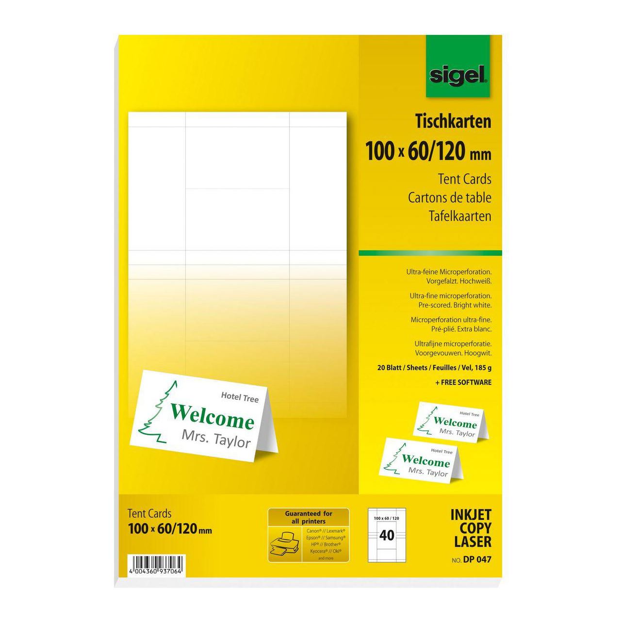 SIGEL Tischkarten 10,0 x 6,0 cm, 40 St.