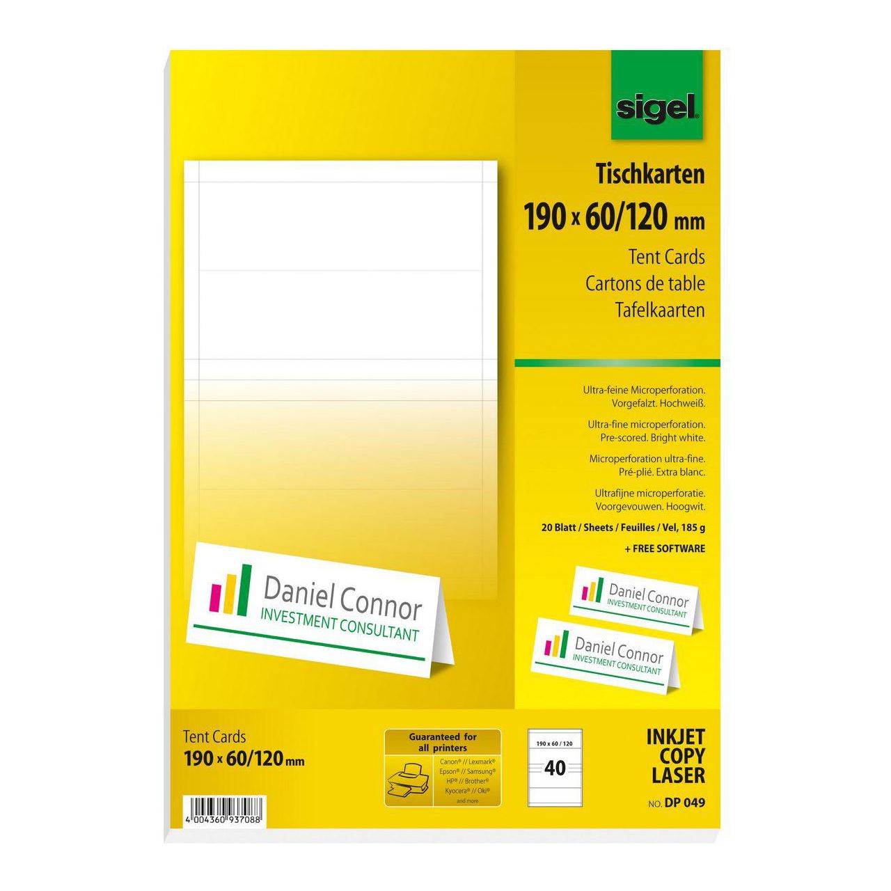 SIGEL Tischkarten 19,0 x 6,0 cm, 40 St.