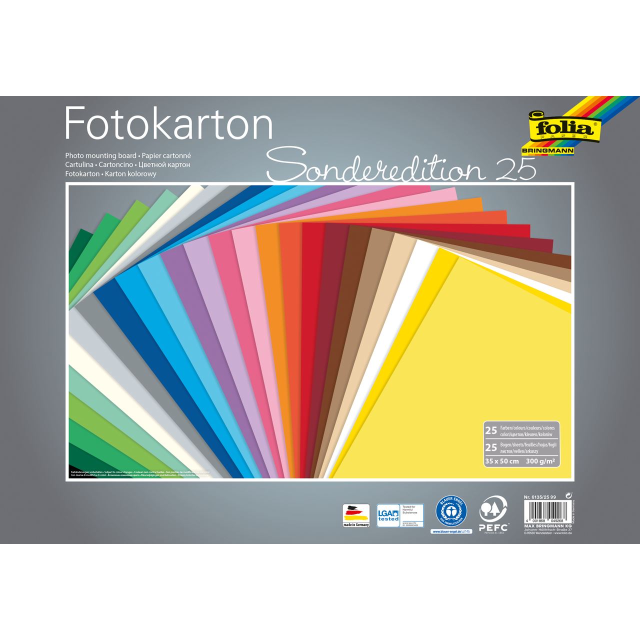 folia Fotokarton farbsortiert 300 g/qm 25 Bogen