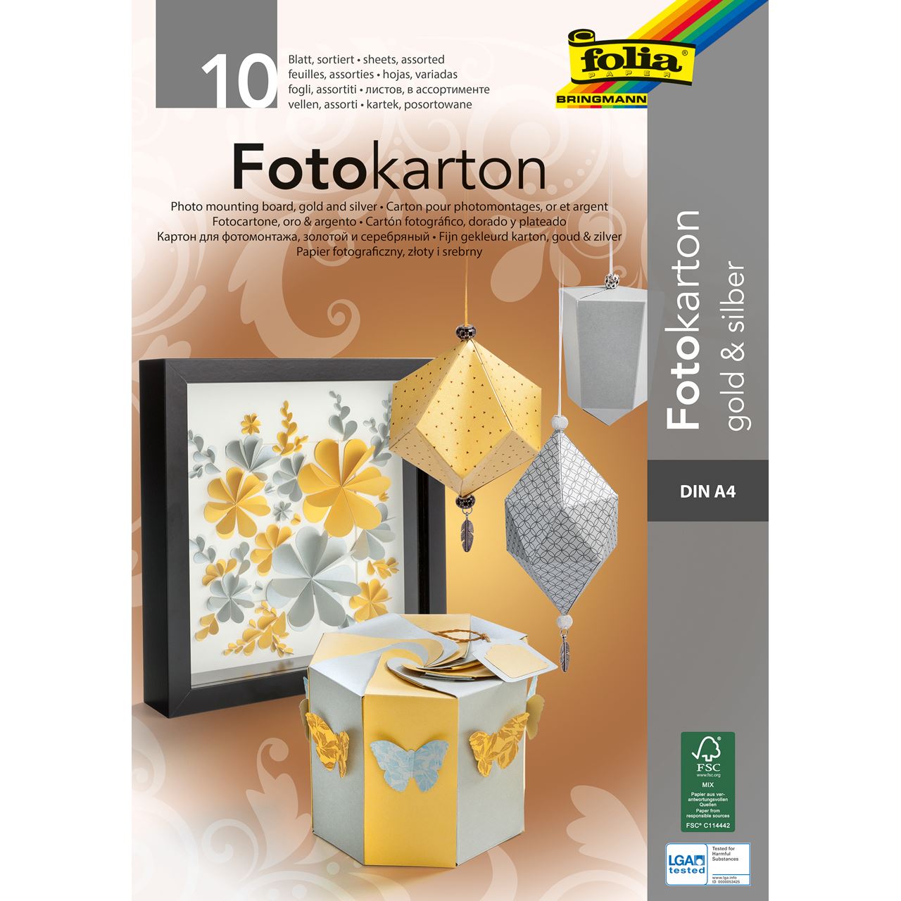 folia Fotokarton farbsortiert 300 g/qm 10 Blatt