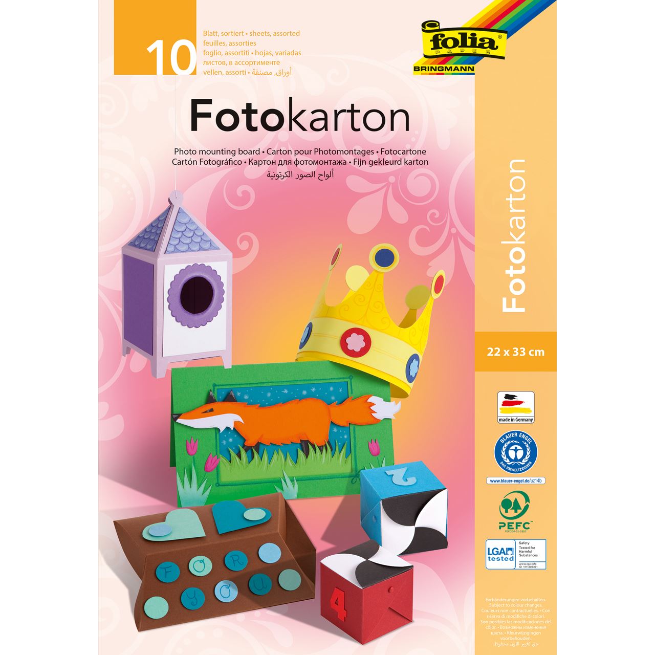 folia Fotokarton farbsortiert 300 g/qm 10 Blatt 660