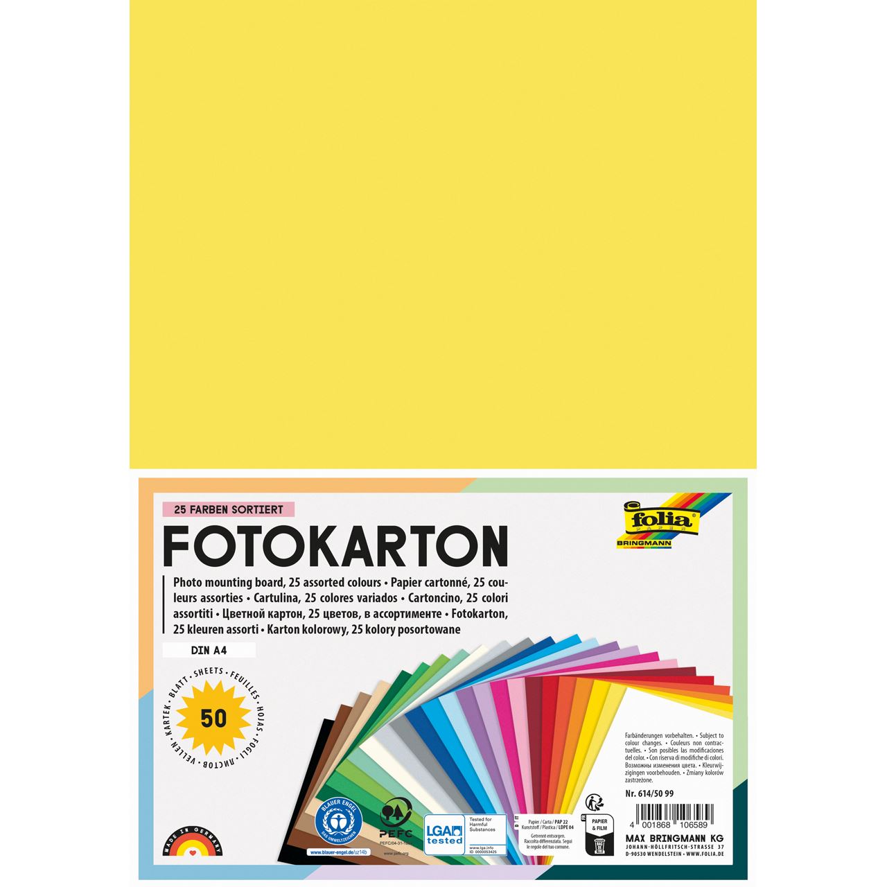folia Fotokarton farbsortiert 300 g/qm 50 Blatt