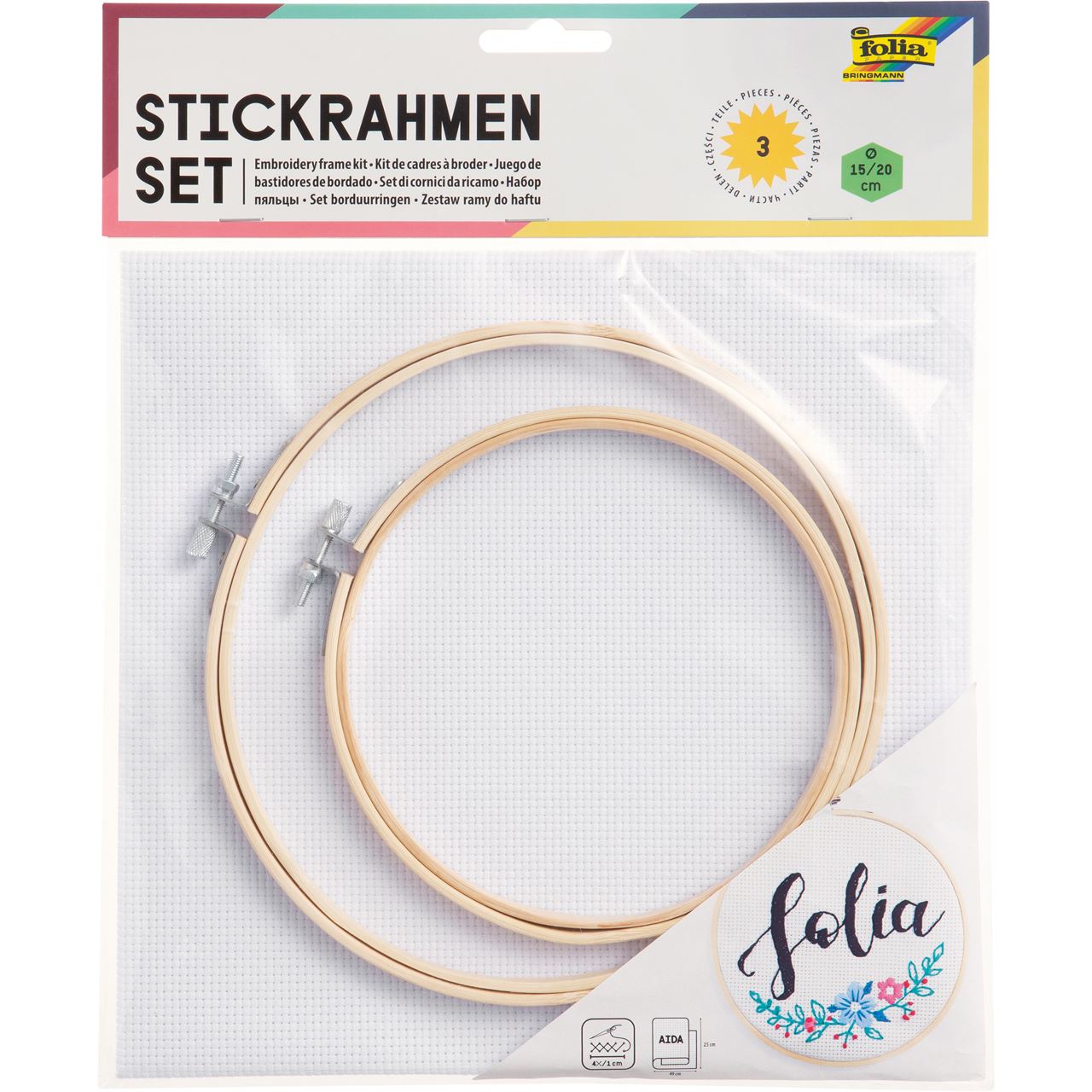 folia Stickbild mit Stickrahmen natur