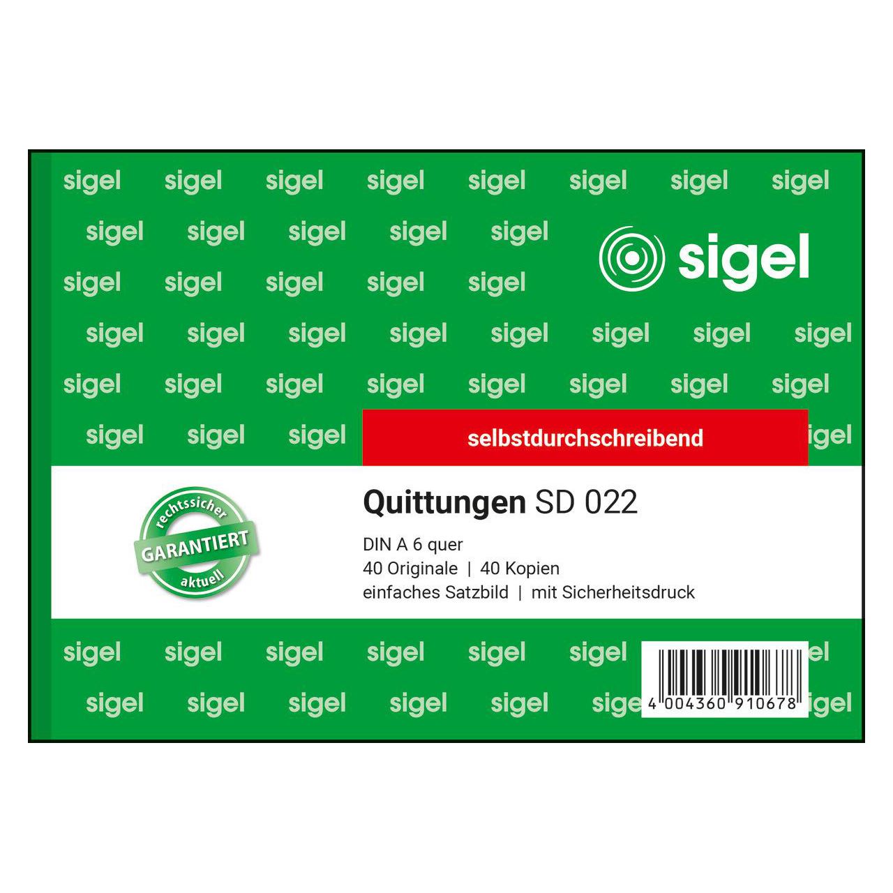 SIGEL Quittung, MwSt. separat ausgewiesen Formularbuch SD022