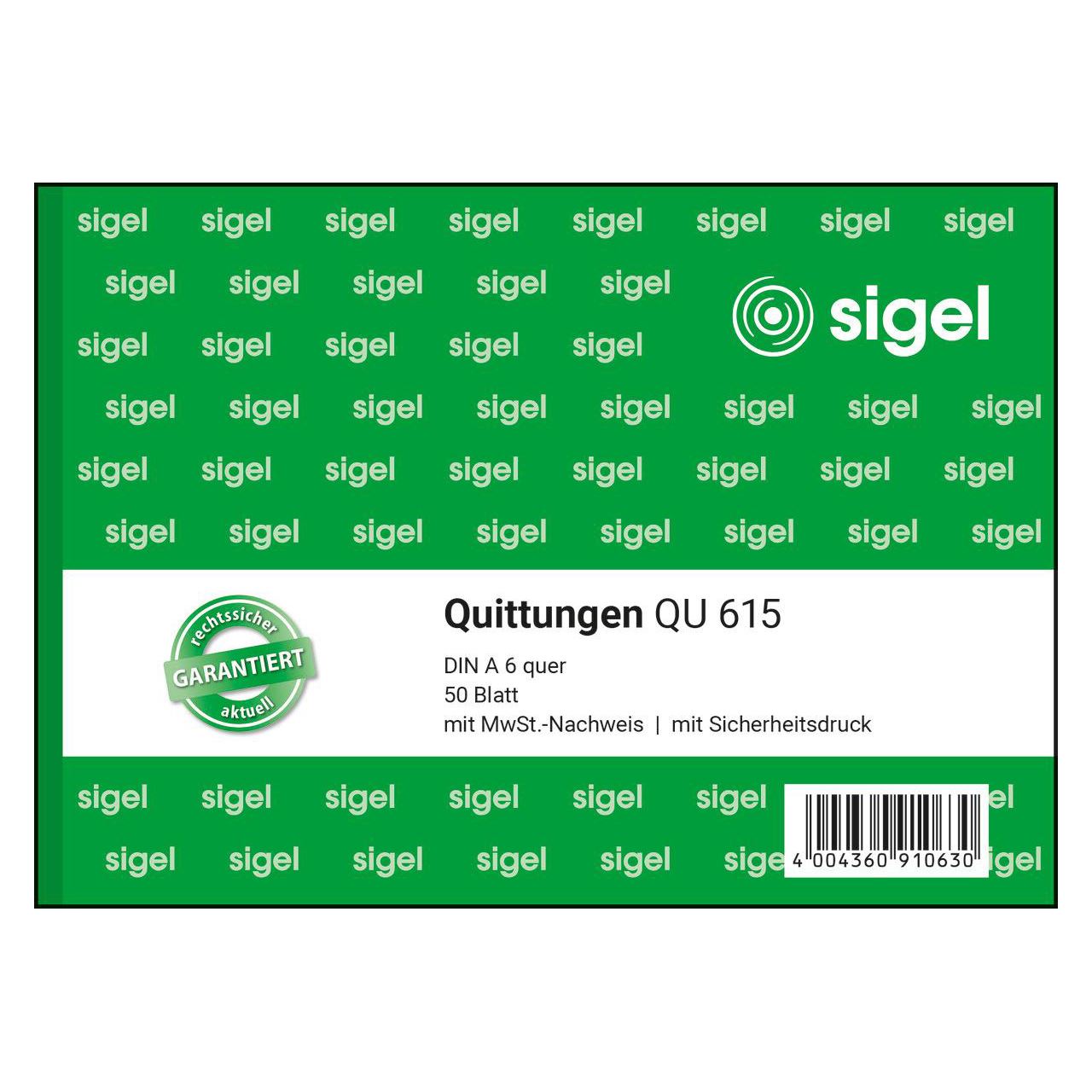 SIGEL Quittung, MwSt. separat ausgewiesen Formularbuch QU615