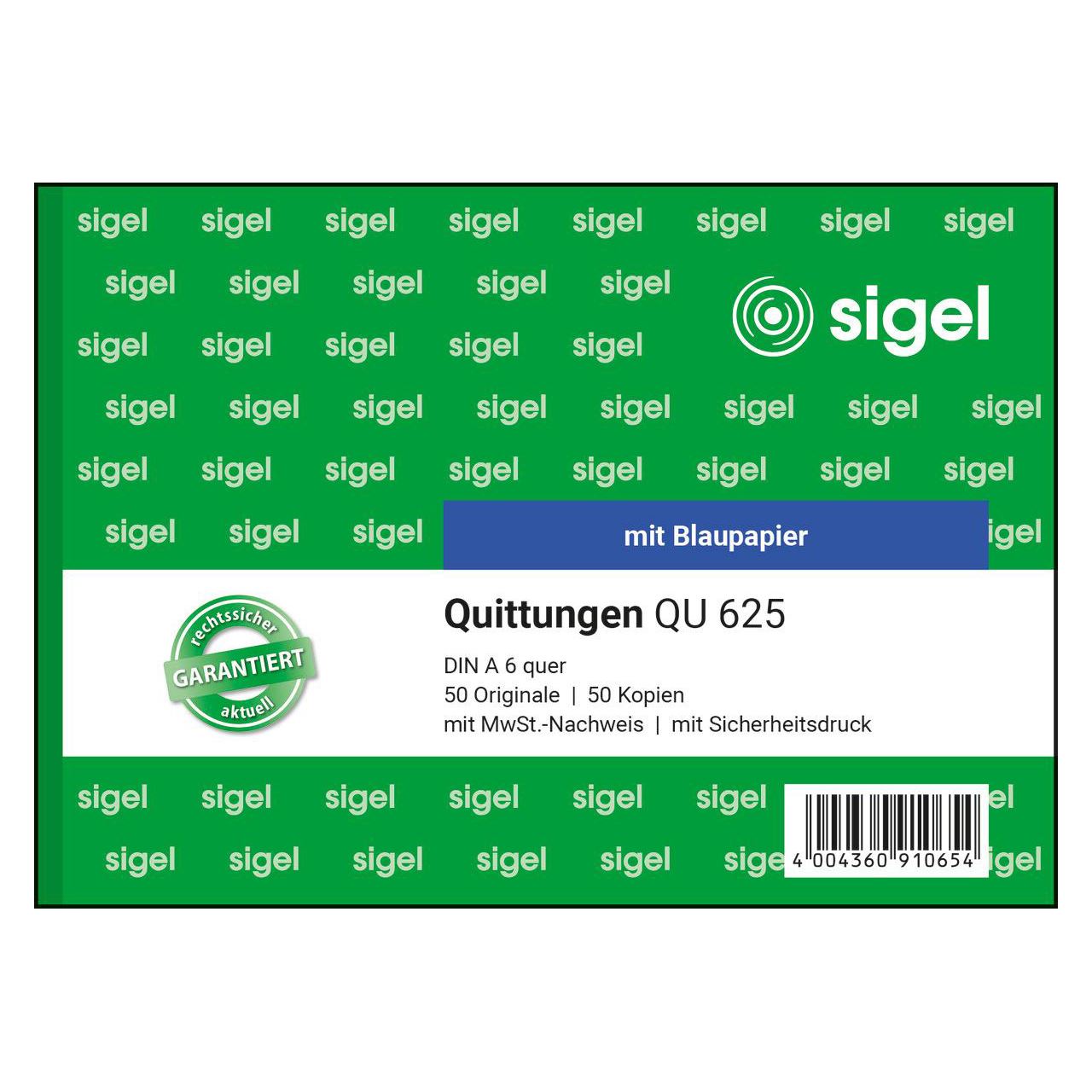 SIGEL Quittung, MwSt. separat ausgewiesen Formularbuch QU625