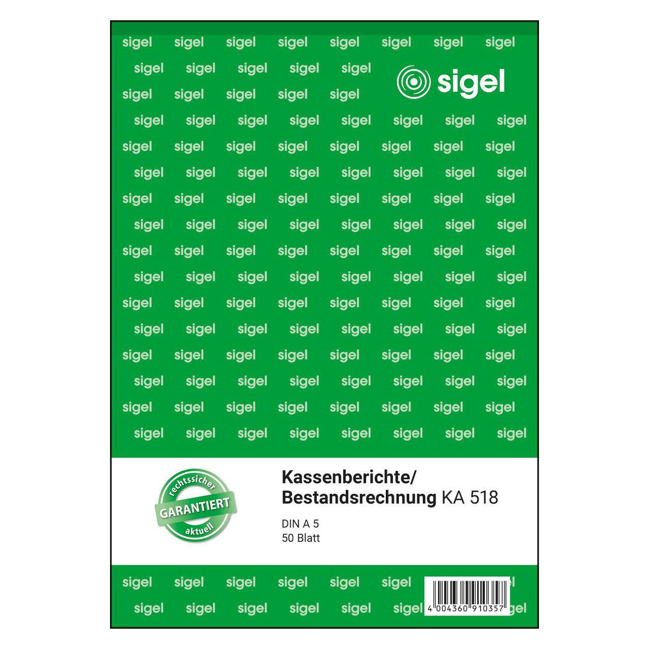 SIGEL Kassenbericht/Bestandsrechnung Formularbuch KA518