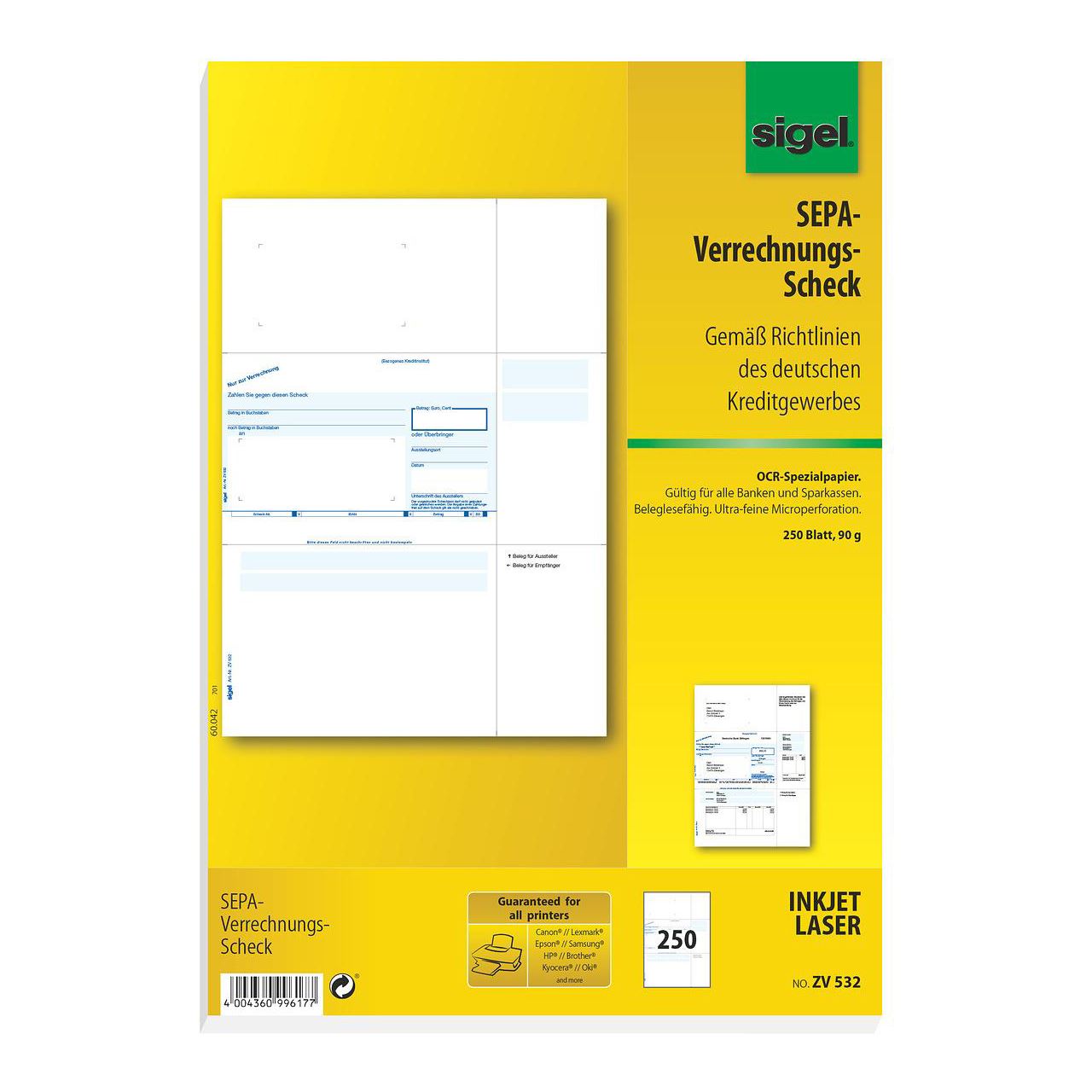 SIGEL 250 SEPA-Verrechnungsscheck Bankformulare ZV532
