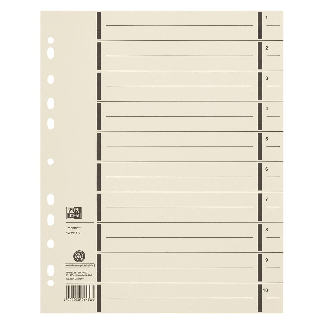 Oxford Trennblatt A4 mit Perforation aus Kraftkarton 100Stk Image