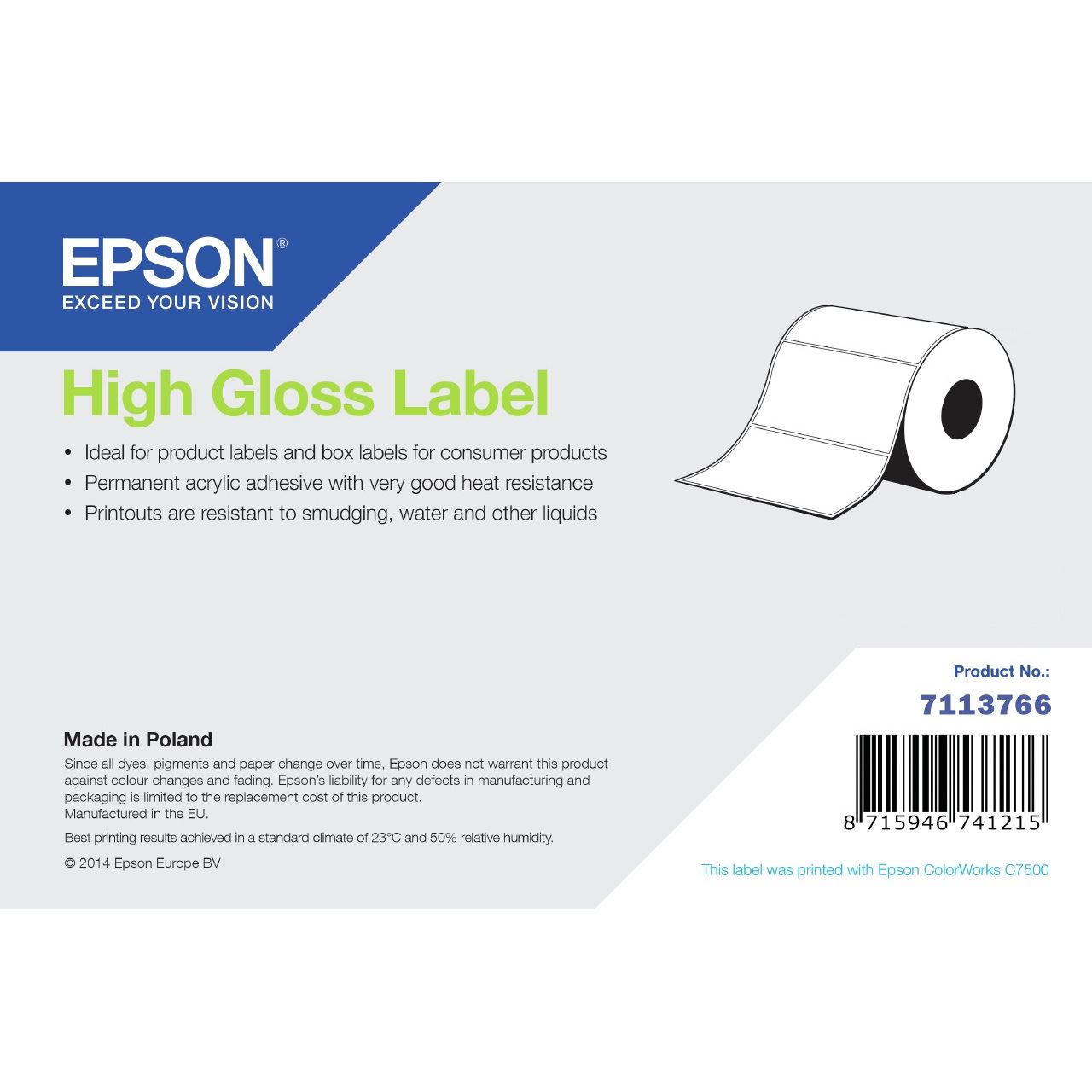 Epson HIGH GLOSS LABEL CONTINUOUS ROLL 102MM X 60M
