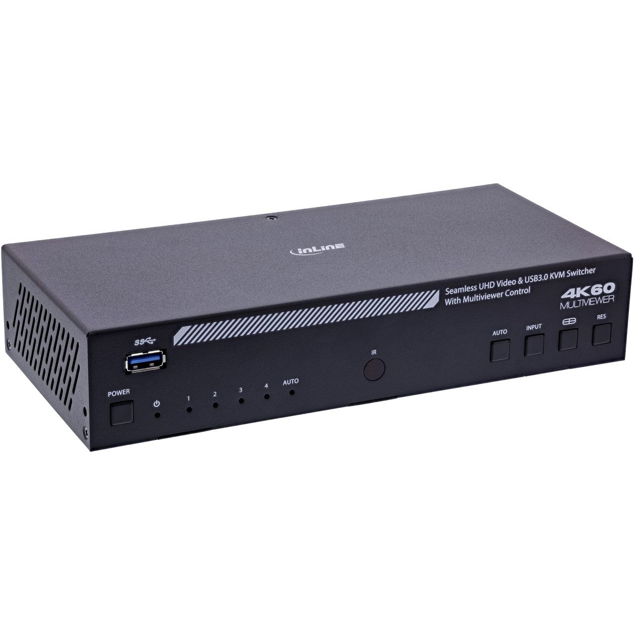 InLine KVM Switch, 4-fach, HDMI, 4K60Hz, Multiviewer, USB Hub, schwarz