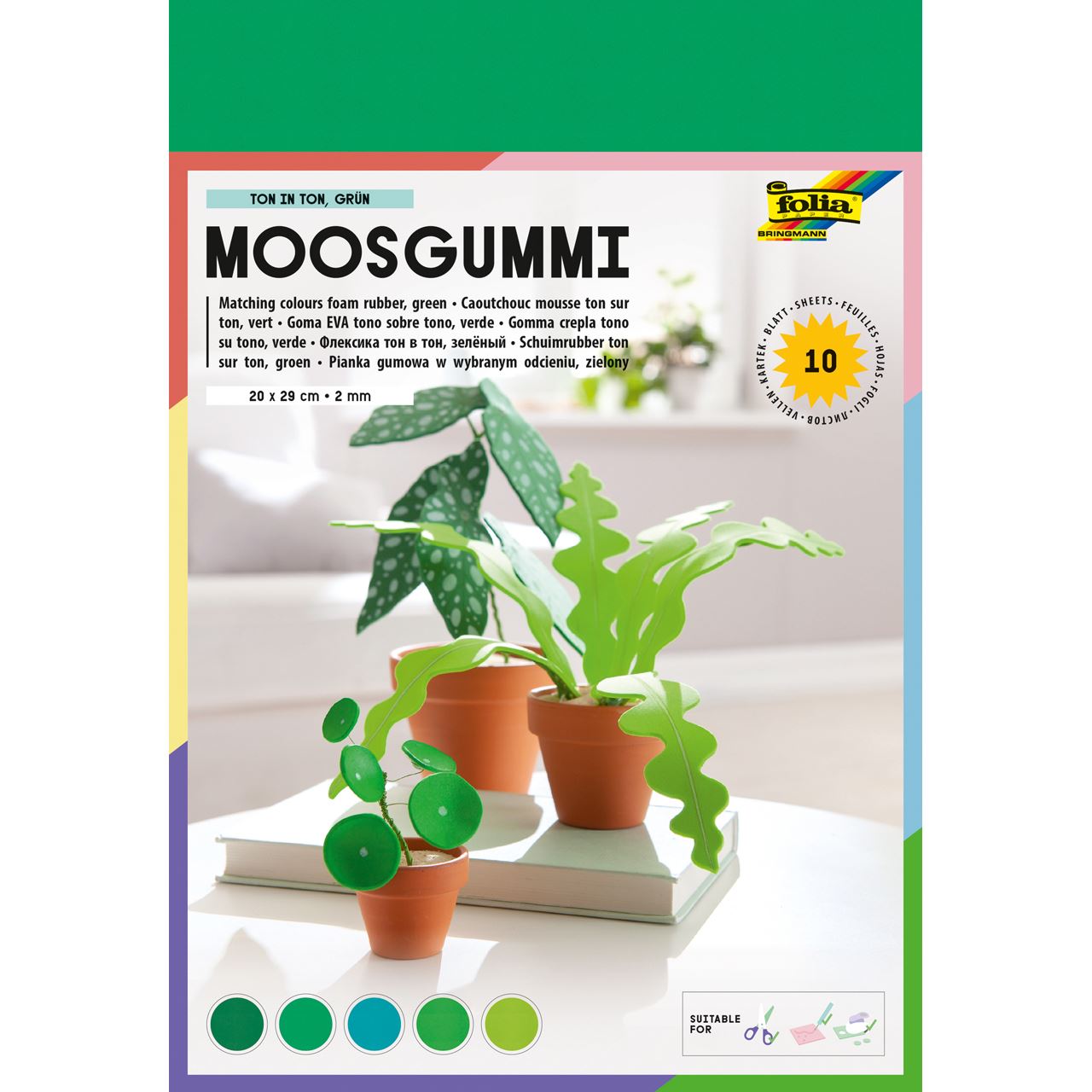 folia Moosgummi TON IN TON grün 10 Blatt