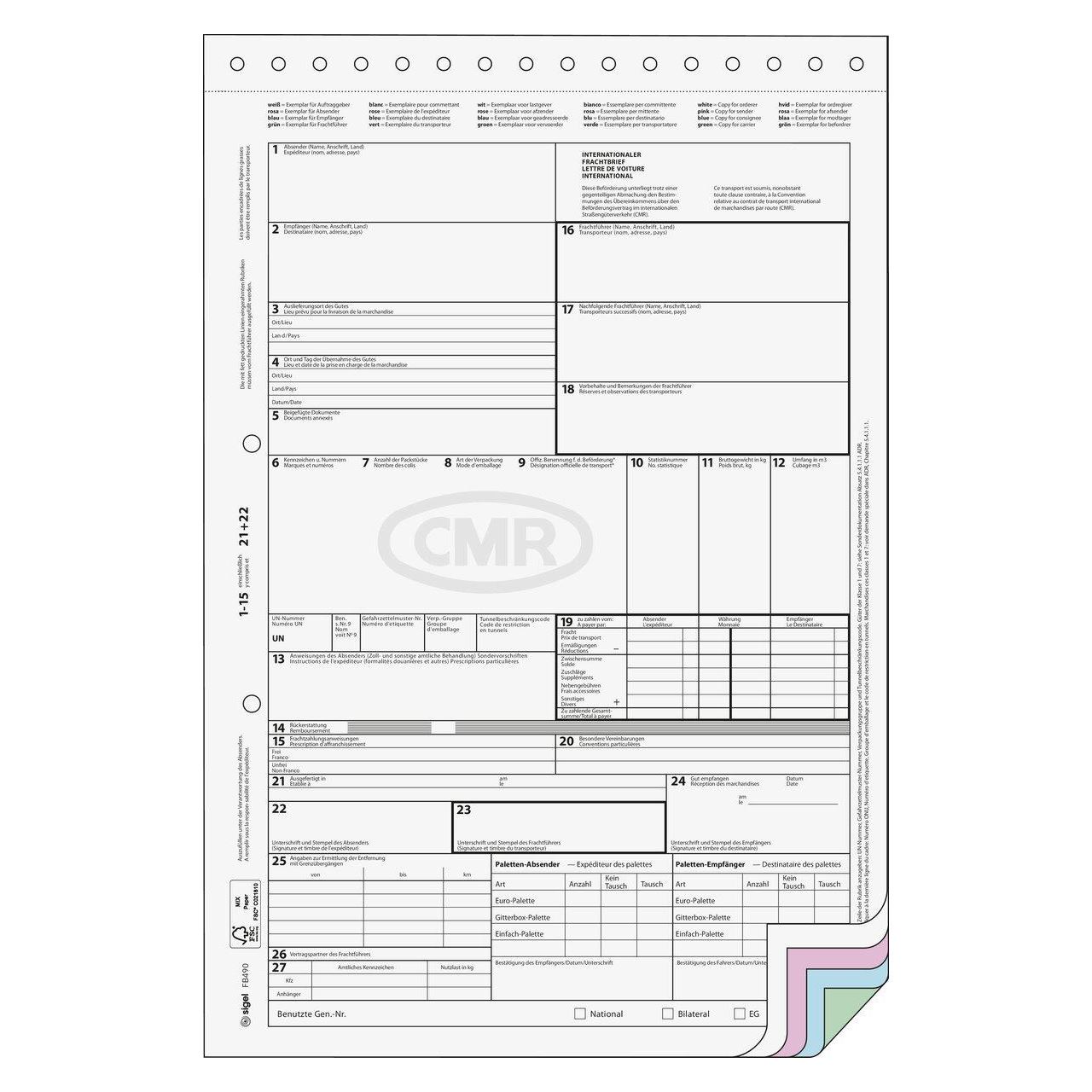 SIGEL Frachtbrief CMR-Frachtbriefe, 50 St.