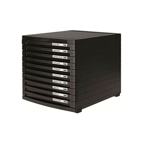 HAN Schubladenbox Contur schwarz 1510-13D, DIN B4 mit 10 Schubladen, 1 St.
