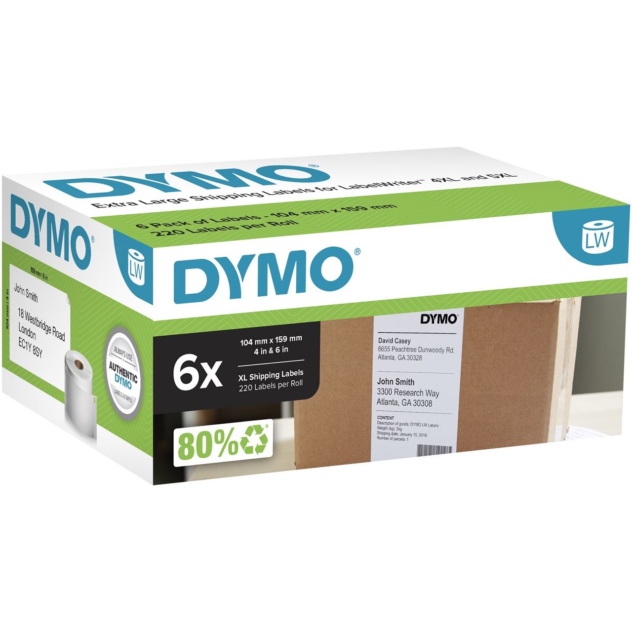 DYMO Etikettenrolle für Etikettendrucker weiß, 104,0 x 159,0 mm, 6 x 220 Etiketten