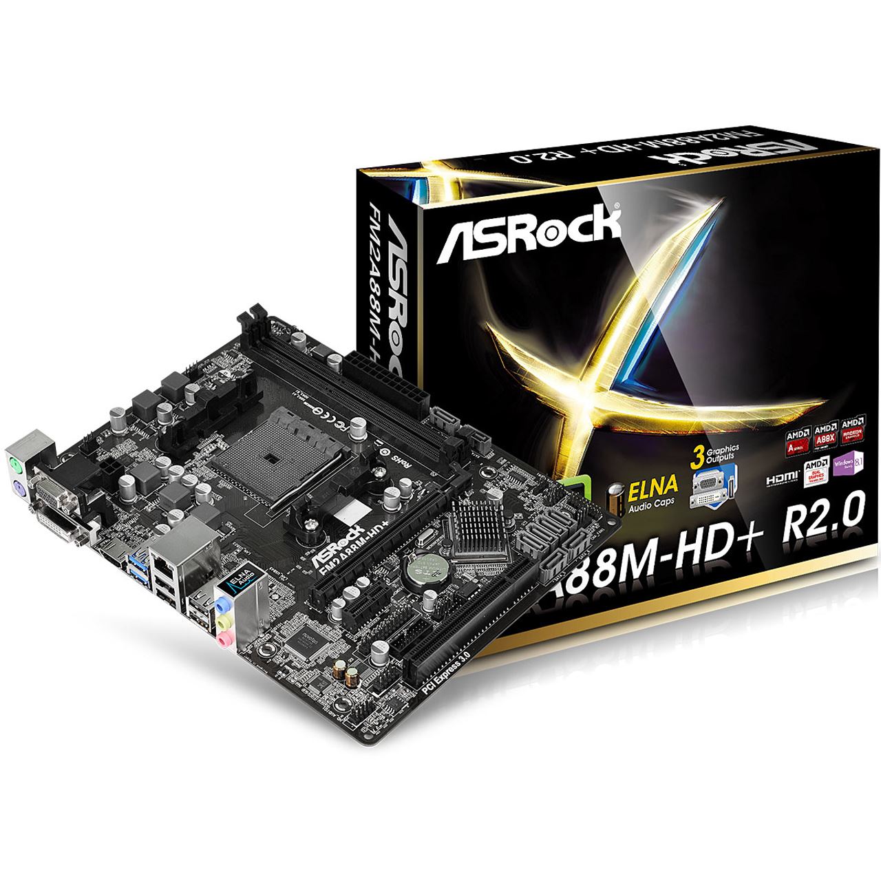 ASRock FM2A88M-HD+ R2.0 AMD A88X So.FM2+ Dual Channel DDR3 mATX Retail ...